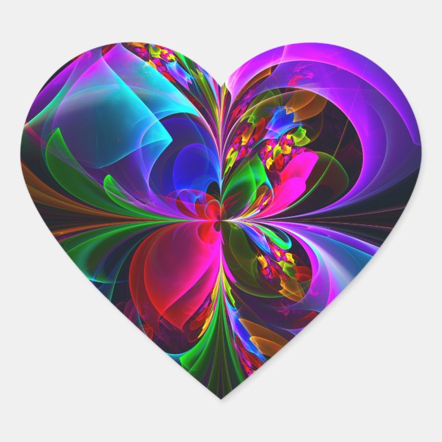 Modern Floral Abstract Art Red Blue Pattern #12 Heart Sticker (Front)