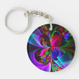 Modern Floral Abstract Art Red Blue Pattern #12 Keychain
