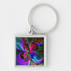 Modern Floral Abstract Art Red Blue Pattern #12 Keychain