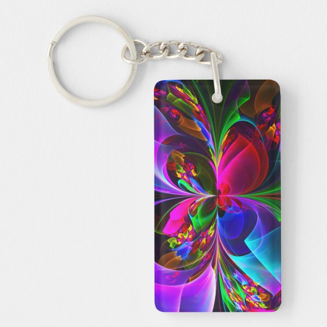 Modern Floral Abstract Art Red Blue Pattern #12 Keychain (Front)