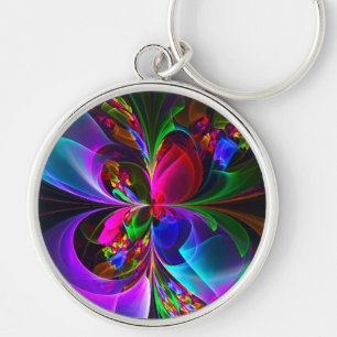 Modern Floral Abstract Art Red Blue Pattern #12 Keychain