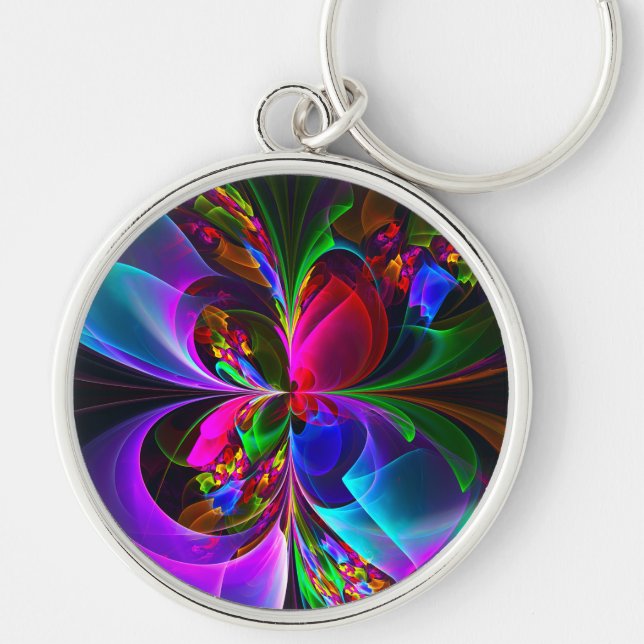 Modern Floral Abstract Art Red Blue Pattern #12 Keychain (Front)