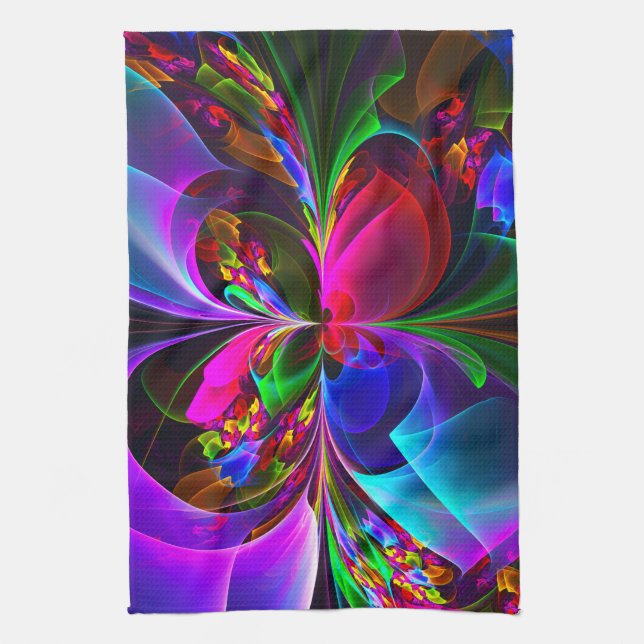 Modern Floral Abstract Art Red Blue Pattern #12 Kitchen Towel (Vertical)