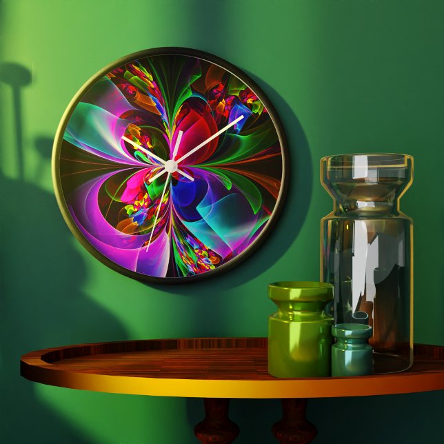 Modern Floral Abstract Art Red Blue Pattern #12 Large Clock (Modern Floral Abstract Art Red Blue Pattern #12 Clock)