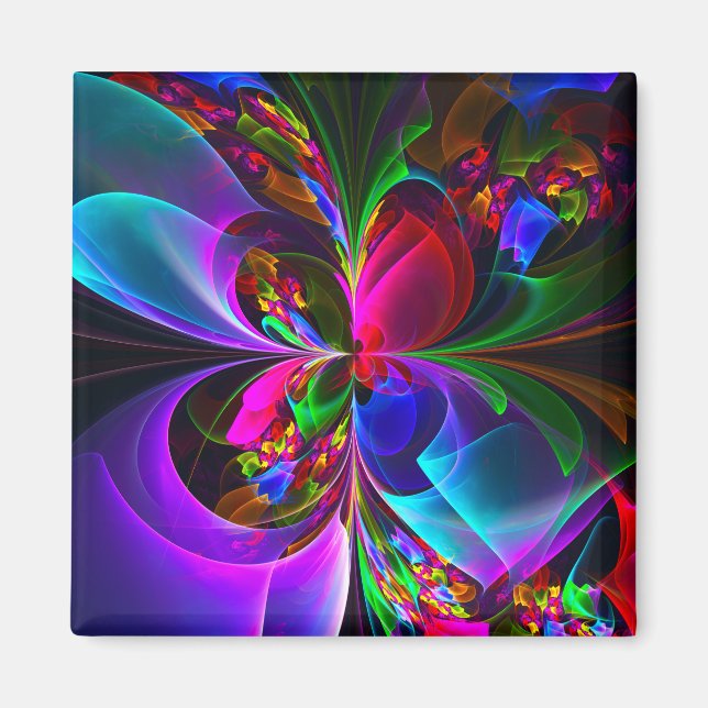 Modern Floral Abstract Art Red Blue Pattern #12 Magnet (Front)