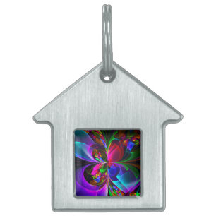 Modern Floral Abstract Art Red Blue Pattern #12 Pet ID Tag