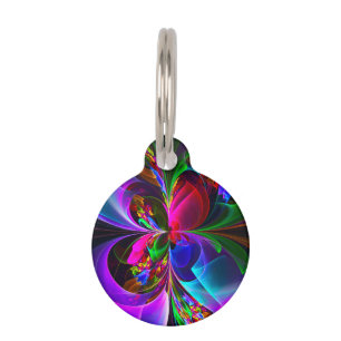 Modern Floral Abstract Art Red Blue Pattern #12 Pet Tag