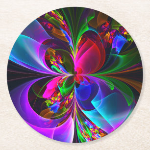 Modern Floral Abstract Art Red Blue Pattern #12 Round Paper Coaster