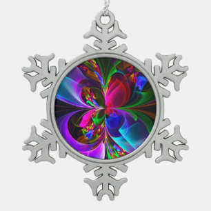 Modern Floral Abstract Art Red Blue Pattern #12 Snowflake Pewter Christmas Ornament