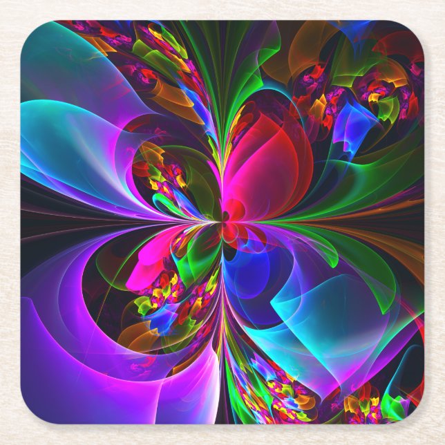 Modern Floral Abstract Art Red Blue Pattern #12 Square Paper Coaster (Front)