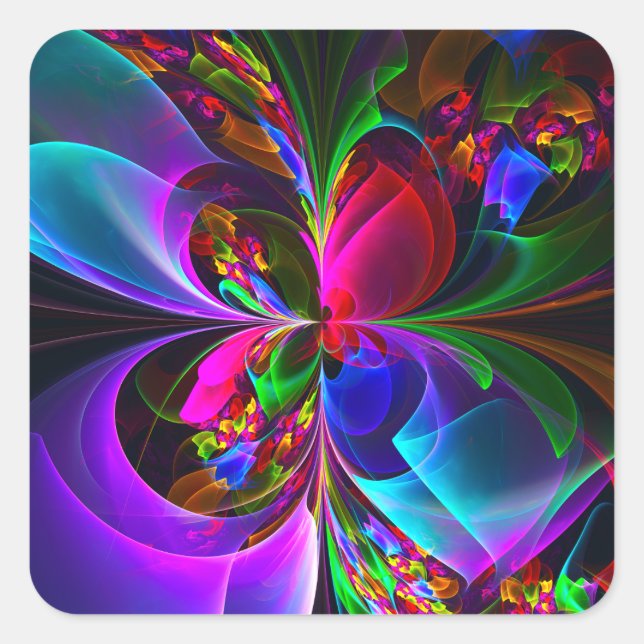 Modern Floral Abstract Art Red Blue Pattern #12 Square Sticker (Front)