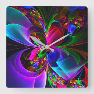 Modern Floral Abstract Art Red Blue Pattern #12 Square Wall Clock