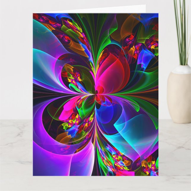 Modern Floral Abstract Art Red Blue Pattern #12 Thank You Card (Front)