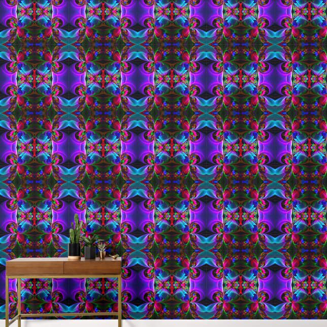 Modern Floral Abstract Art Red Blue Pattern #12 Wallpaper (Hallway)