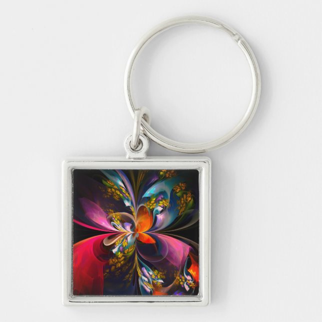 Modern Floral Abstract Art Red Blue Pattern #13 Keychain (Front)