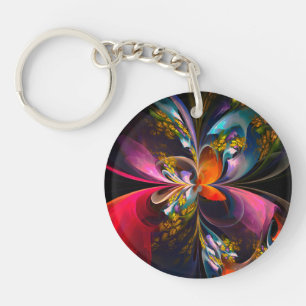 Modern Floral Abstract Art Red Blue Pattern #13 Keychain