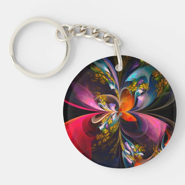 Modern Floral Abstract Art Red Blue Pattern #13 Keychain (Front)