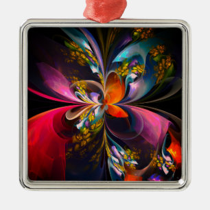 Modern Floral Abstract Art Red Blue Pattern #13 Metal Ornament