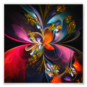 Modern Floral Abstract Art Red Blue Pattern #13 Photo Print