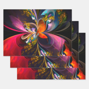 Modern Floral Abstract Art Red Blue Pattern #13 Wrapping Paper Sheet
