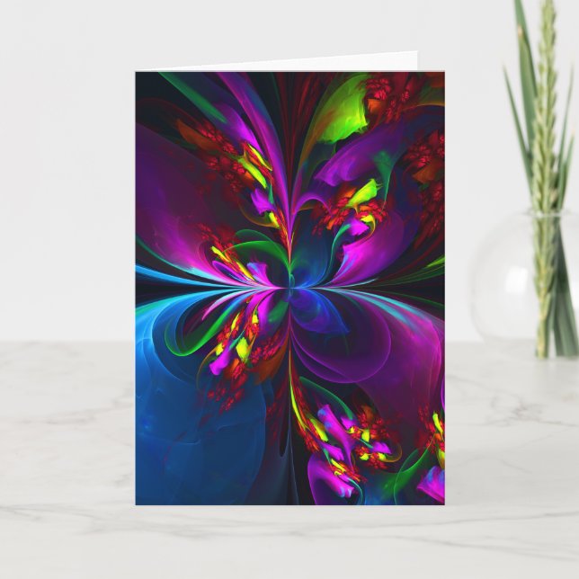 Modern Floral Abstract Art Red Blue Pattern #15 Card (Front)
