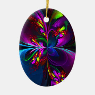 Modern Floral Abstract Art Red Blue Pattern #15 Ceramic Ornament