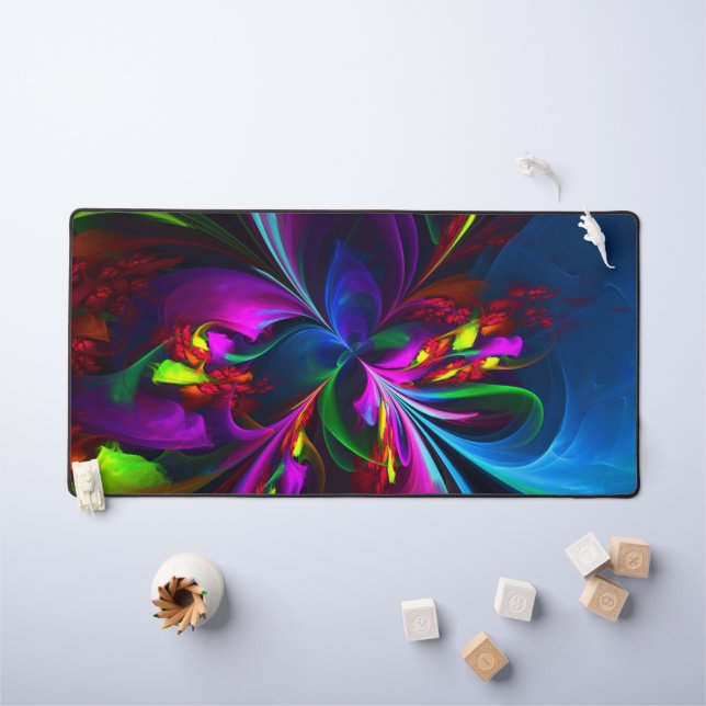 Modern Floral Abstract Art Red Blue Pattern #15 Desk Mat (Kids Table)