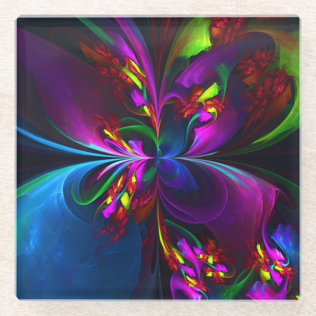 Modern Floral Abstract Art Red Blue Pattern #15 Glass Coaster (Front)