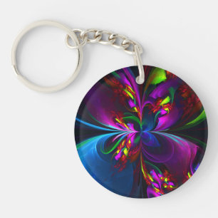 Modern Floral Abstract Art Red Blue Pattern #15 Keychain