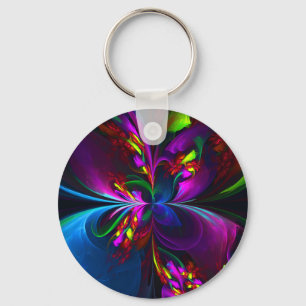 Modern Floral Abstract Art Red Blue Pattern #15 Keychain