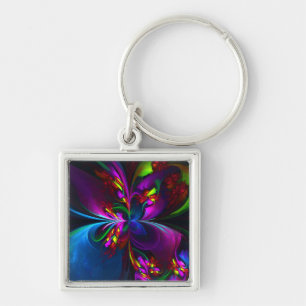 Modern Floral Abstract Art Red Blue Pattern #15 Keychain
