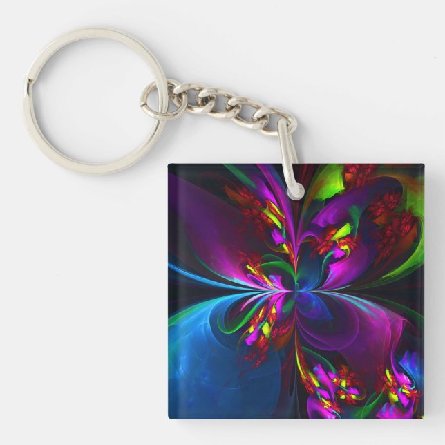 Modern Floral Abstract Art Red Blue Pattern #15 Keychain (Front)
