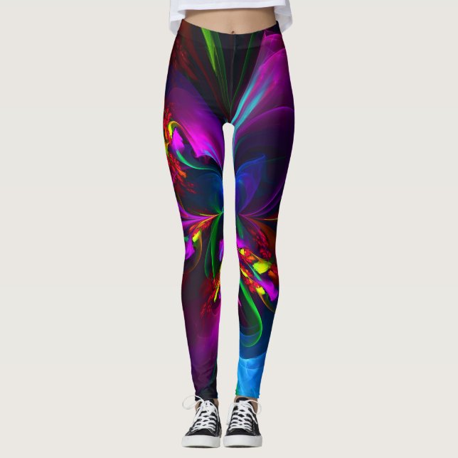 Modern Floral Abstract Art Red Blue Pattern #15 Leggings (Front)