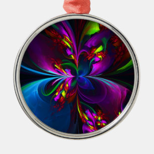 Modern Floral Abstract Art Red Blue Pattern #15 Metal Ornament