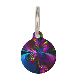 Modern Floral Abstract Art Red Blue Pattern #15 Pet Tag