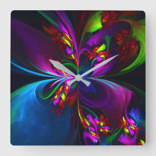 Modern Floral Abstract Art Red Blue Pattern #15 Square Wall Clock