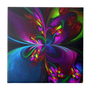 Modern Floral Abstract Art Red Blue Pattern #15 Tile