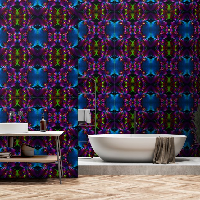 Modern Floral Abstract Art Red Blue Pattern #15 Wallpaper (Bathroom)