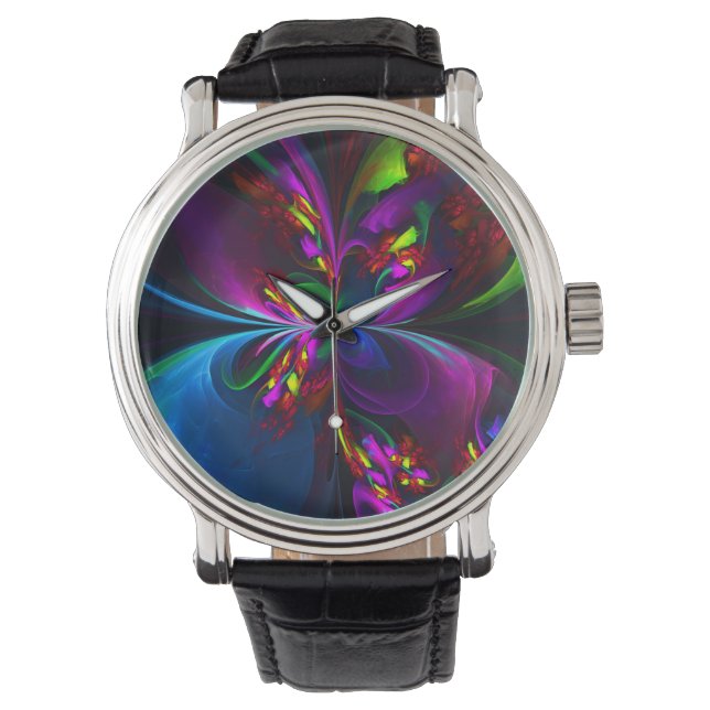 Modern Floral Abstract Art Red Blue Pattern #15 Watch (Front)