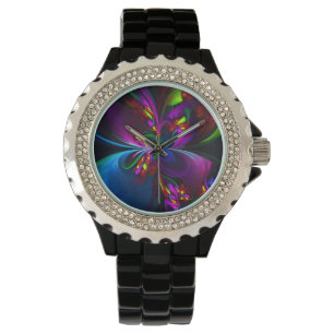 Modern Floral Abstract Art Red Blue Pattern #15 Watch