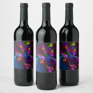 Modern Floral Abstract Art Red Blue Pattern #15 Wine Label