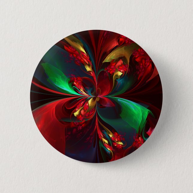 Modern Floral Abstract Art Red Green Pattern #11 2 Inch Round Button (Front)