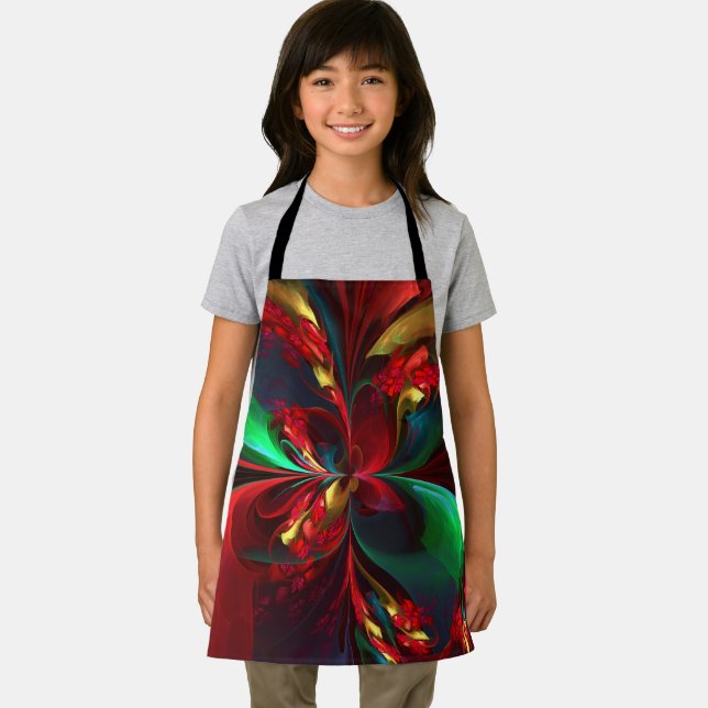 Modern Floral Abstract Art Red Green Pattern #11 Apron (Insitu)