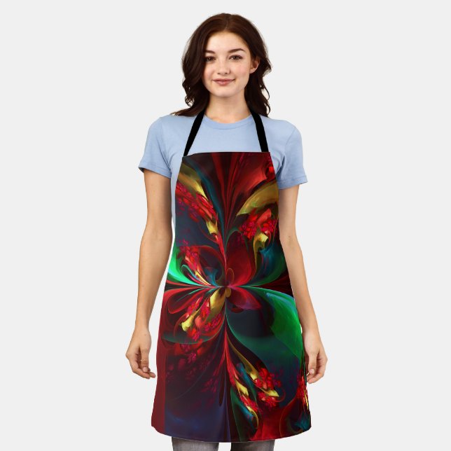 Modern Floral Abstract Art Red Green Pattern #11 Apron (Worn)