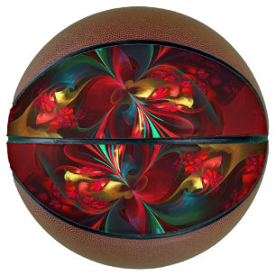 Modern Floral Abstract Art Red Green Pattern #11 Basketball