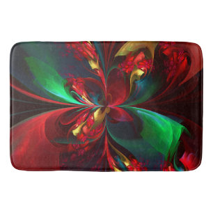 Modern Floral Abstract Art Red Green Pattern #11 Bath Mat