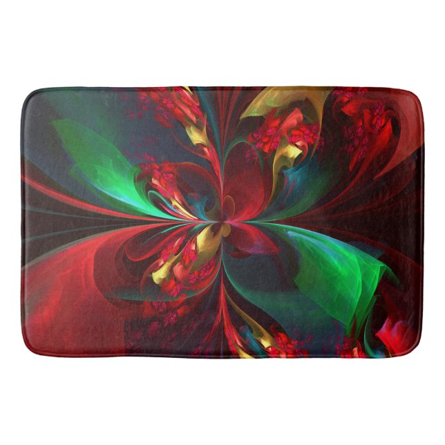 Modern Floral Abstract Art Red Green Pattern #11 Bath Mat (Front)
