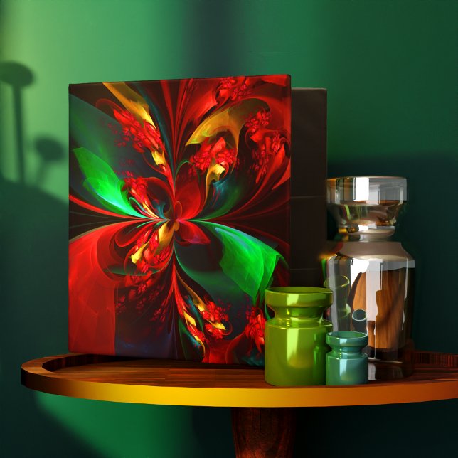 Modern Floral Abstract Art Red Green Pattern #11 Binder (Modern Floral Abstract Art Red Green Pattern #11 3 Ring Binder)
