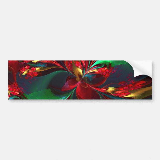 Modern Floral Abstract Art Red Green Pattern #11 Bumper Sticker (Front)