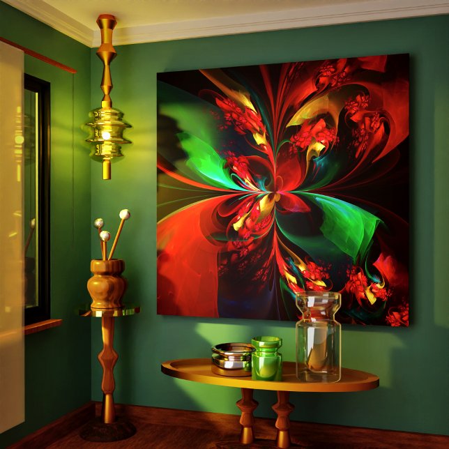 Modern Floral Abstract Art Red Green Pattern #11 Canvas Print (Modern Floral Abstract Art Red Green Pattern #11 Canvas Print)